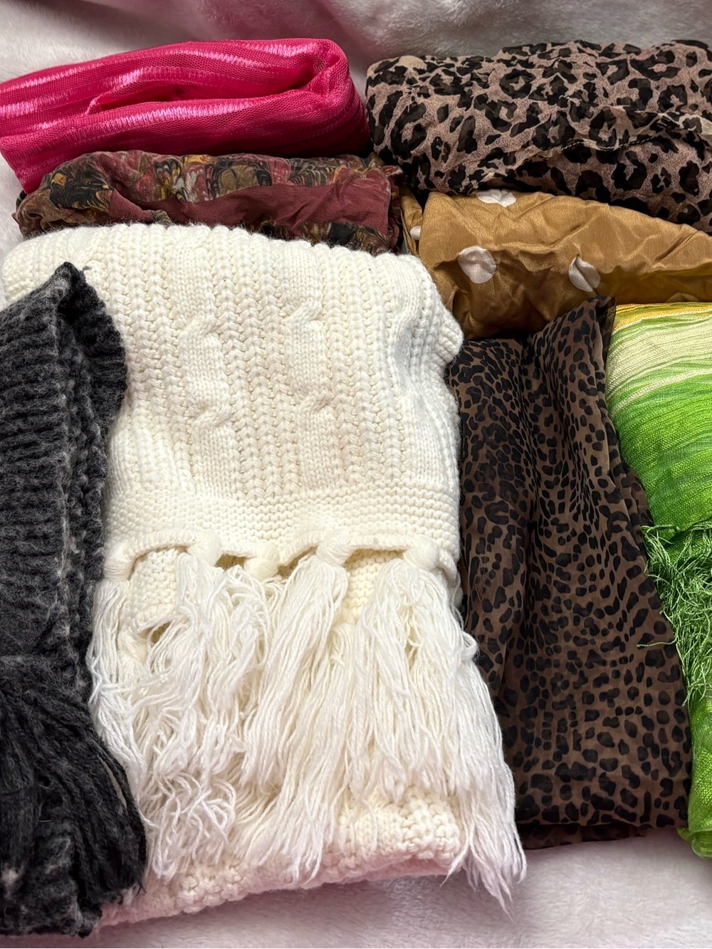 Others Follow Mixed Scarf Set in Cream, Brown, Pink, Green and Gray